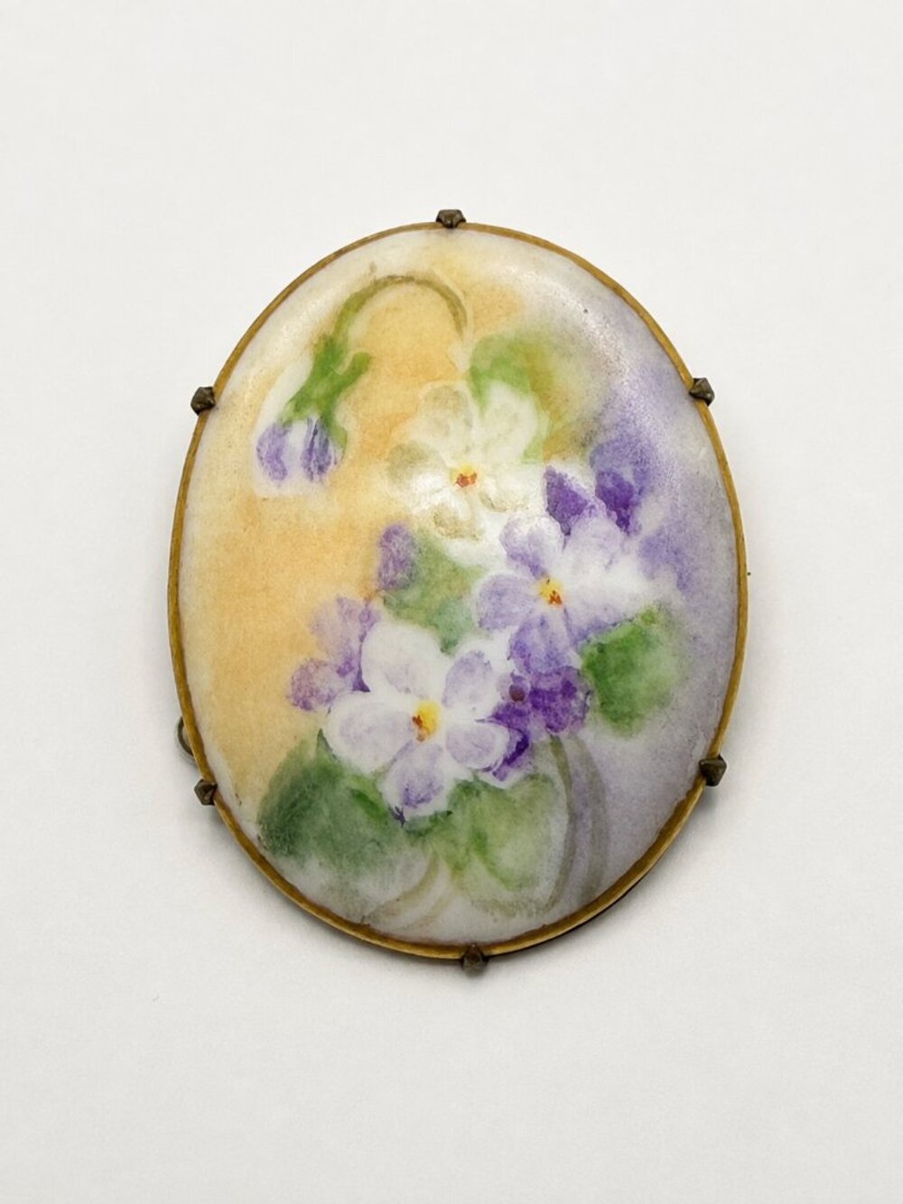 Antique Hand Painted Floral Porcelain Brooch Victorian Style Pin